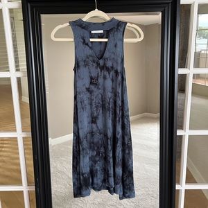 Tie-dyed Sleeveless Dress, blue and black